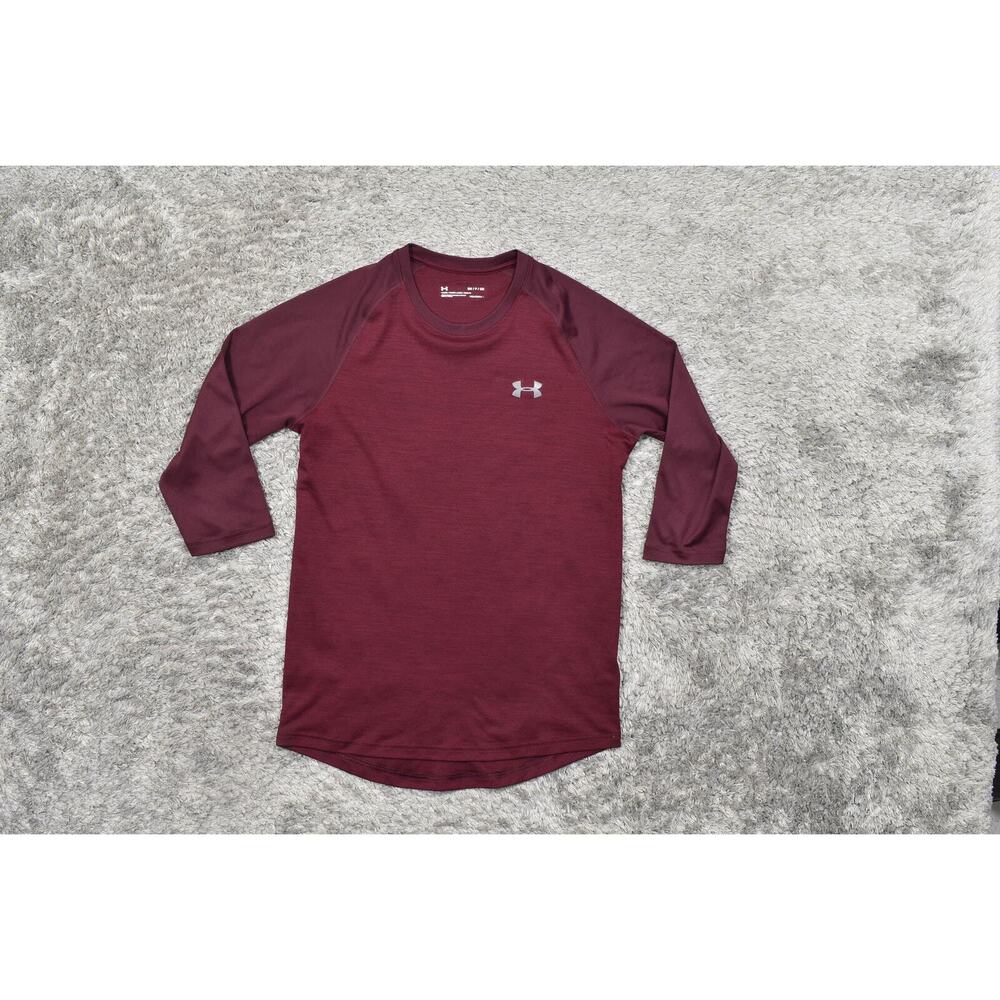 Under Armour Men's Red Polyester T-Shirt Small Loose Heatgear 3/4 Sleeve - Picture 3 of 6